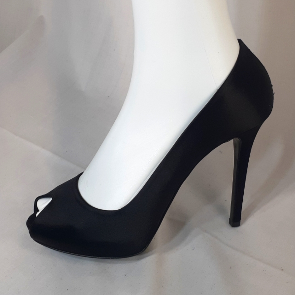 Lezilla black satin open toe heels size 38 size 8